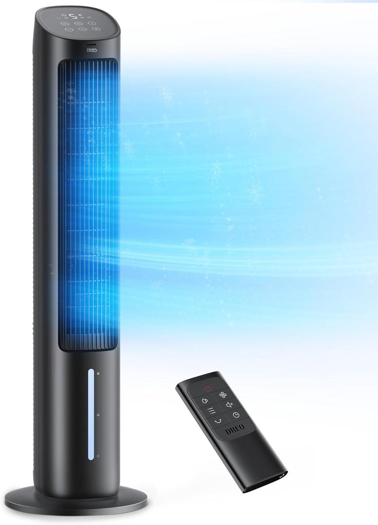 Dreo Tower Fan for Bedroom, 40" Evaporative Air Cooler, Cooling Fans That Blow Cold Air with 80 Oscillating, Removable Water Tank, 3 Modes 4-Speed, Remote Control, Quiet Floor Fan, 7H TimerBlack