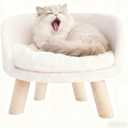 BingoPaw Elevated Pet Bed,Nordic Cat Stool with Cozy Pad Waterproof,Doggie Chair with Sturdy Wood Legs for Small Dog Kitten
