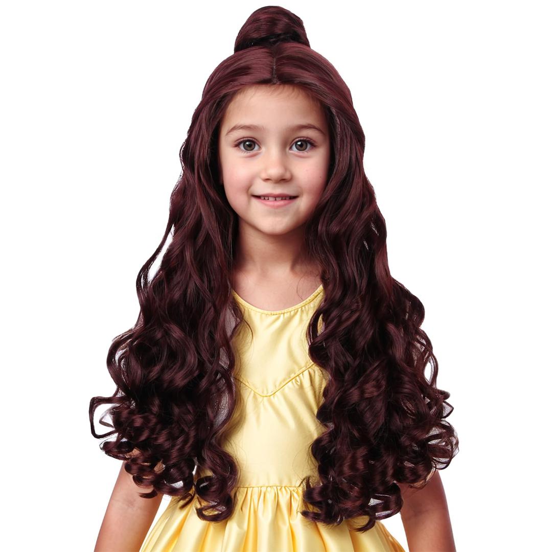 Brown Wig for Kids Child Brown Wavy Curly Wigs Girls Brown Wigs with a Bun Kids Hailoween Paty Cosplay Wig