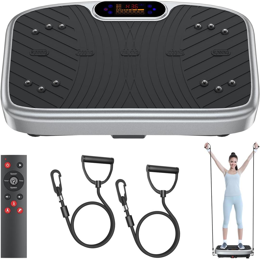 Vibration Plate Exercise Machine, Vibration Plate Platform for Lymphatic Drainage, 200 Adjustable Speeds Power Shaping Vibrating Plate Helps Weight Loss, Shaping, Max Weight 450 Lbs (Grey)