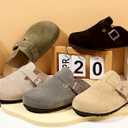 Womens Clogs Soft Leather Mules Cork Footbed Sandals Non-Slip Comfort Potato Shoes (Beige)