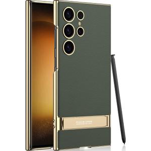 for Samsung Galaxy S23 Ultra Vegan Leather Case with 4 Modes Adjustable Kickstand,Thin Flexible Soft Grip Luxury Vegan Slim Protective Shockproof Phone for Samsung Galaxy S23 Ultra (Green