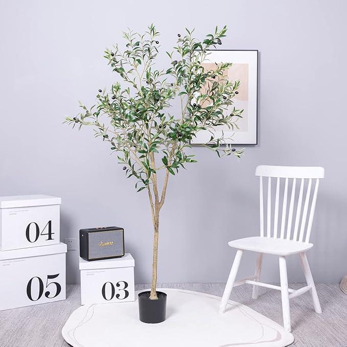 Hobyhoon Artificial Olive Trees Silk Trees Faux Olive 7ft Tall Tree in Potted Oliver Branch Leaves and Fruits for Modern Home Decor Indoor