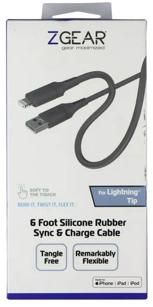 ZGEAR 6FT Silicone USB-A to Lightning 8-pin Cable - Gray