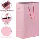 efluky Slim Laundry Basket, Narrow Laundry Hamper with Handles, Collapsible Dirty Clothes Hamper, Tall Laundry Bin for Laundry Room, Dorm and Bedroom, 19.8 Gallon (75L) Pink