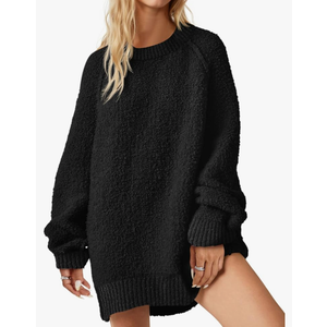 Womens Oversized Sweater 2025 Fall Trendy Fuzzy Crew Neck Long Sleeve Casual Tunic Sweaters Size Large