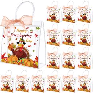Gersoniel 24pcs Friendsgiving Clear PVC Gift Bags Thanksgiving Transparent Gift Packaging with Handle and Ribbon Roll Reusable Tote Bags Suitable for Autumn Birthday Baby Shower Party Favor Supplies