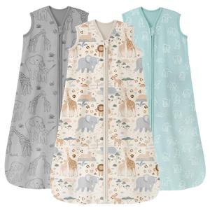 Unnivoll Baby Sleep Sack 12-18 Months 0.5 Tog Wearable Blanket Baby, 3 Pack 100% Cotton Lightweight Sleeping Sack with 2-Way Zipper for Infant Toddler Apricot Gray Green Elephant