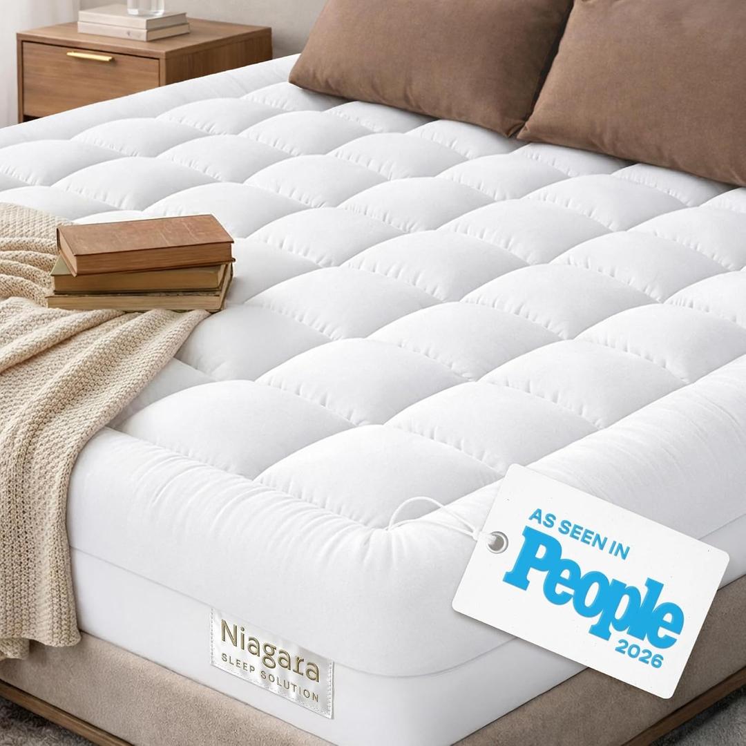 Niagara Sleep Solution Cloud-Like Queen Mattress Topper - 100% Cotton Top Mattress Pad for Back Pain Relief - Breathable & Naturally Cooling for Hot Sleepers, White