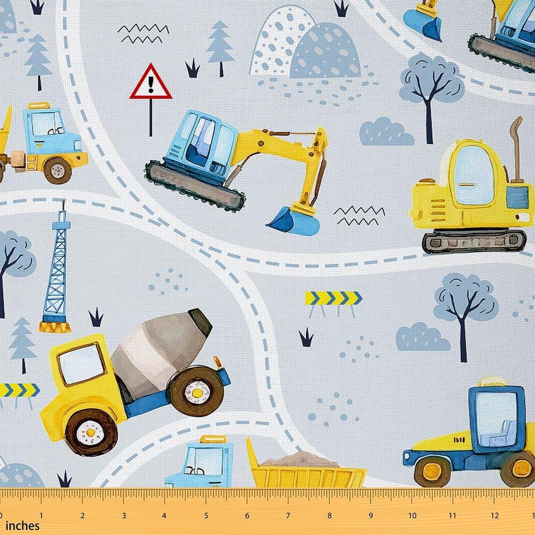 jejeloiu Excavator Fabric by The Yard Construction Vehicles Upholstery Fabric for Sewing Crafting Equipment Trucks Waterproof Indoor Outdoor Decor for Home DIY Projects 1 Yard (Yellow Blue)