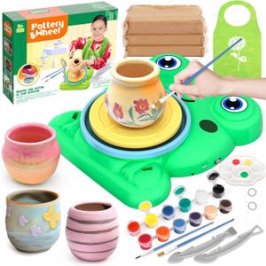 Pottery Wheel for Kids - Complete Pottery Painting Kit Arts and Crafts for Kids Ages 8-12 with 3 Pack Air Dry Clay Art Supplies for Kids Toys Girls Boy Birthday Gift for 6 7 8 9 10 11 12+ (Green)