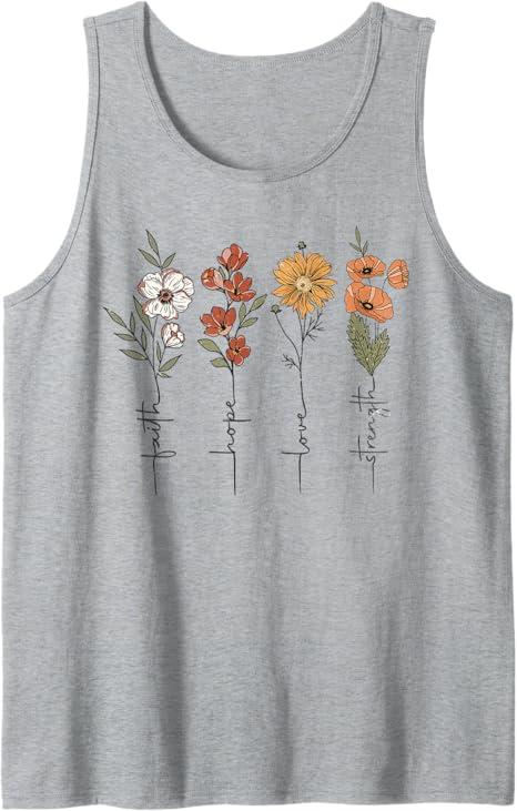 Faith Hope Love Summer Wildflower Christian Tee Floral Tank Top Gray XXL