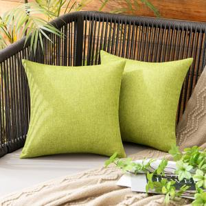 MIULEE Pack of 2 Decorative Outdoor Solid Waterproof Throw Pillow Covers Faux Linen Garden Farmhouse Cushion Cases for Summer Patio Tent Balcony Couch Sofa 12x12 Inch Green