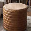 Tannery Brown Leather Ottoman Pouf Sofa, Storage Ottoman Chair - Round, Handmade (17x16x16 inch)