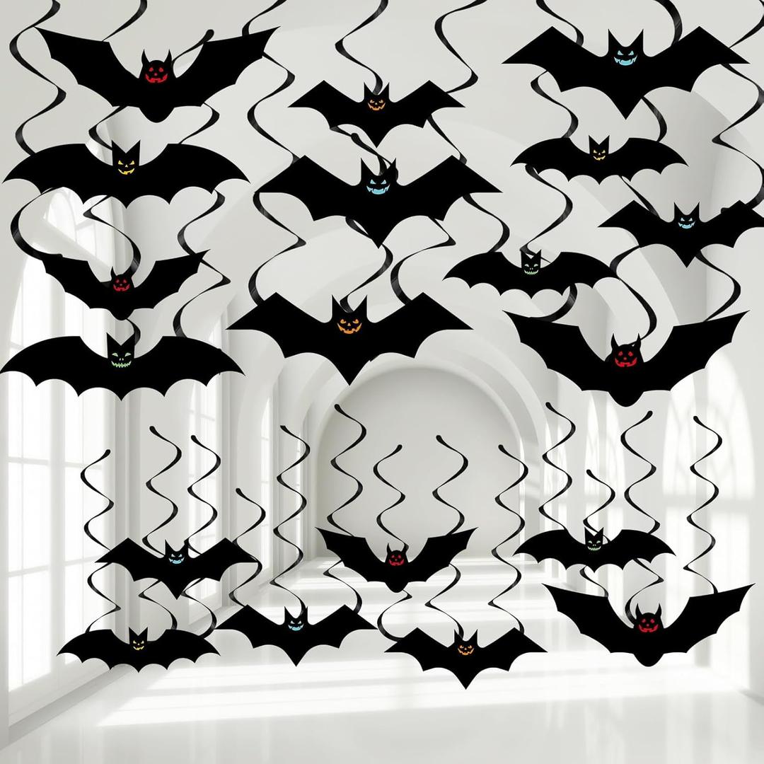 60pcs Halloween Hanging Swirl Decorations Flying Bats Streamers Vampire Bat Decor Halloween Party Favors for Indoor Outdoor Home Door Classroom Ornaments Creepy Carnival Cutouts Ceiling Decor