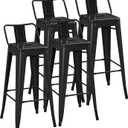Yaheetech Bar Stools Set of 4, Metal Counter Height Chairs, 30 Inch Industrial Kitchen Stools with Backrest and Footrest for Indoor/Outdoor, Matte Black