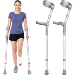 Forearm Crutches for Adults with 15-Level Adjustable Height, 350LBS, 1 Pair, Large