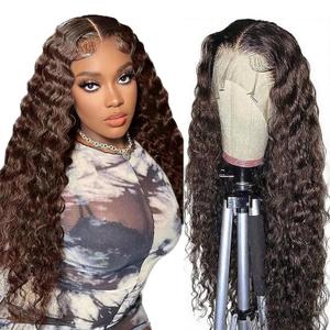 20 Inch Deep Wave Human Hair Wig 4x4 HD Lace Front Wigs 180% Density Glueless Wear Pre Plucked Curly Frontal Wigs Human Hair for Women (#4 Brown Color)