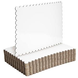Sparkle and Bash White Foil Cake Boards, Scalloped Rectangle Dessert Base (14 x 10 In Cake Board, 25 Pack)