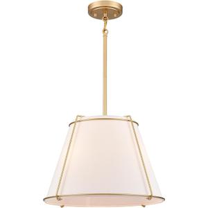 Cone Pendant Light Fixture with Metal Lantern Fabric Drum Shade 16" White and Gold Chandeliers for Kitchen Dining Room Living Room Bedroom, 16" x 9.5" x 42"