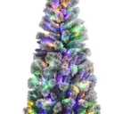 5 ft. Pre-Lit Hinged Artificial Christmas Tree Snow Flocked with 9 Modes Remote Control Lights