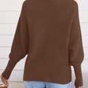 ZESICA Women's Fall Lapel Collar V Neck Long Sleeve Ribbed Knit Comfy Loose Casual Pullover Sweater Jumper Top (Brown, S)