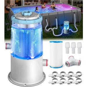 Glowing 1000 GPH Above Ground Pool Filter Pump with Built-in Blue LED Light | Powerful Pool Cartridge Filter Pump System | Enhanced Water Circulation & Filtration up to Clean and Clear Water