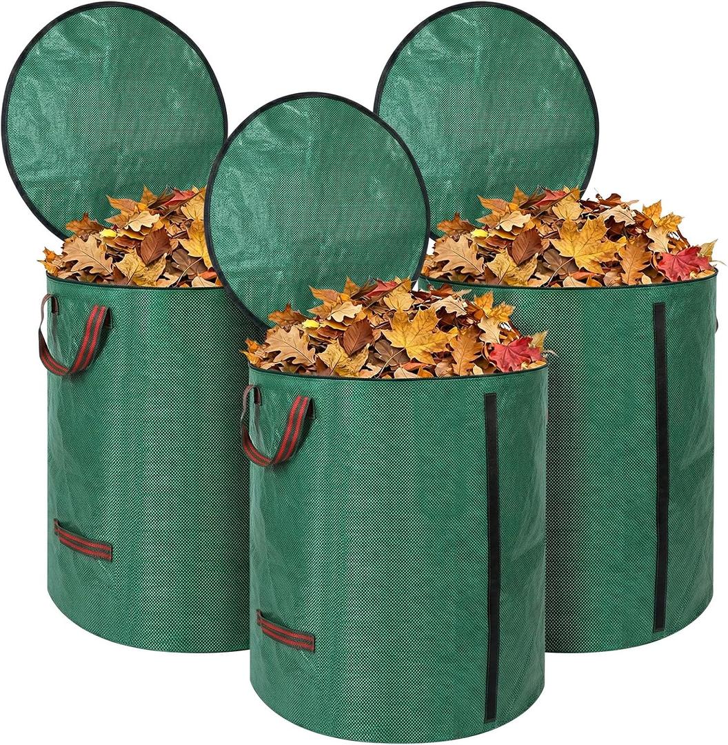 Reusable Leaf Bags 72 Gallon 3 Pack, Heavy Duty Lawn Bags with Lid & Dual Side Support Rods Reusable Yard Waste Bags with Handles Garden Leaf Collector Bag Yard Waste Bin