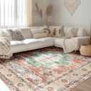 BESTSWEETIE 8x10 Area Rugs Machine Washable No Pile Non Slip Vintage Rugs for Living Room&Bedroom&Dinning Room Bohemian Distressed Carpet Indoor,Brick