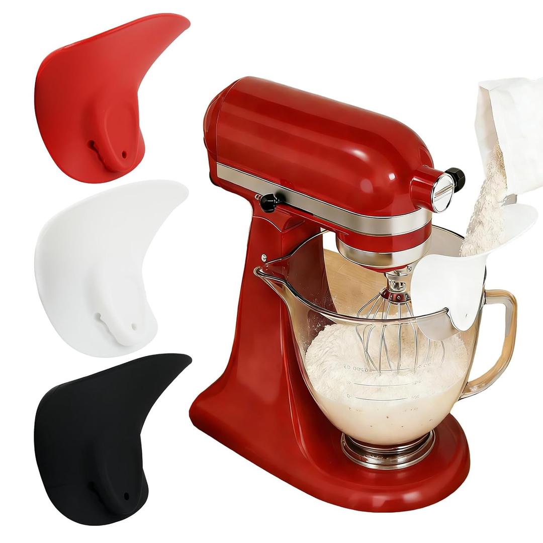 Flour Funnel for KitchenAid Mixer Easy-Clean Silicone Flour Funnel, Anti-Splash Pour Guard Compatible with KitchenAid Tilt-Head Mixers, Universal Fit for Most Stand Mixers, No-Mess Baking Tool,Black