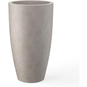 Kante 23.6" H Weathered Concrete Finish Concrete Tall Planters Large Outdoor Indoor Decorative Plant Pots with Drainage Hole and Rubber Plug, Modern Tapered Style for Home and Garden