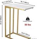 Yusong C Shaped End Table, Couch Side Table That Slide Under Sofa Bed, Small Table for Small Spaces, Skinny Overbed Table for Coffee Drink Snack, Living Room, Gold and White Marbled Wooden Top, Length 18.2