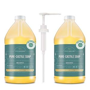 WHOLENATURALS Pure Castile Soap Liquid, EWG Verified & Certified Palm Oil Free Unscented, Natural, Mild & Gentle Non-gmo & Vegan - Organic Body Wash, Laundry, Pet/Dog and Baby Soap -Pack of 2 w/pump