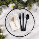 Goodluck 12 Inch Black Charger Plates, 50 Pack Clear Charger Plates with Black Trim, Disposable Plastic Dinnerware, Wedding, Party