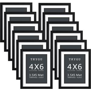 Picture Frame 4x6 with mat 3.5x5 Modern Style Wood Composite Frames set of 12-black textured frame with Tempered glass Table or wall mounted display picture frame for home decor