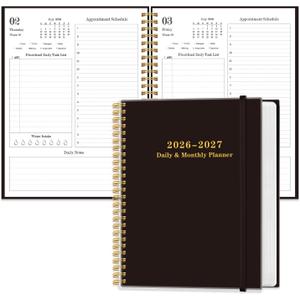 Daily Planner 2026-2027 - Full Page Per Day, July 2026 to June 2026, 2026-2027 Daily Planner with Spiral Bound, Inner Pocket, Perfect for School Office Supplies, 7'' x 10'', Black