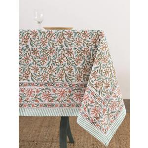 Labhanshi Indian Handblock Print Floral 100% Cotton Canvas Rectangle Table Cloth, 72x108 Inch 8-Seater Rustic Farmhouse Decorative Table Cover, Spring Easter Festive Holiday Decor, Berry Pink