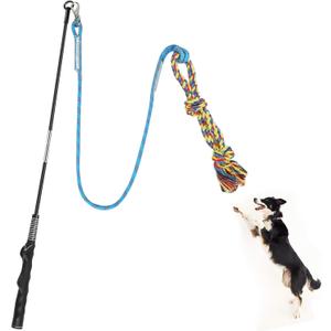 Meieke Flirt Pole for Dogs Pet Teaser Wand Outdoor Interactive Pet Dog Flirt Pole Training Exercise Rope Toy for Small Medium Large Dogs Cats (Blue & Black)