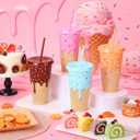Yungyan 24 Pcs Ice Cream Drip Party Favors Ice Cream Party Decorations Cone Cups with Lid and Straw 24 oz for Summer Birthday Supplies