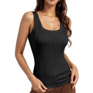 BeryLove Women's Sleeveless Ribbed Tank Tops Striped Knit Square Neck Shirts Summer Casual Basic Tanks, M