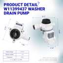 BlueStars W11399437 Washer Drain Pump - For Whirlpool WTW5000DW3 WTW5010LW0 WTW5105HW1 Maytag MVW4505MW1 MVW5430MW0 MVWC565FW3 Kenmore Washer - Replaces W11259498 AP6974144 PS12731241 EAP12731241