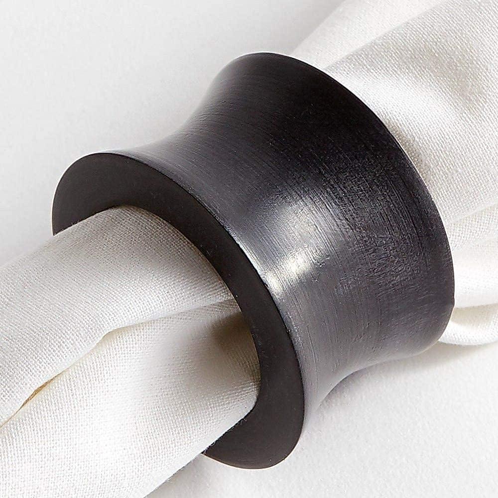 Handmade Wood Napkin Ring Set with Napkin Rings - Artisan Crafted in India (Black Concave, Pack of 12)