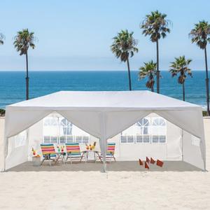20x10 Canopy Tent, Waterproof Party Tent for Outdoor Events, White 20x10 ft outdoor canopy tent with waterproof PE top, stable spiral tube frame, easy setup for parties and backyard events