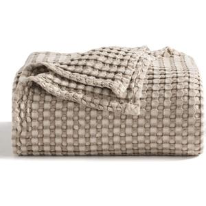 Bedsure Cooling Cotton Waffle King Size Blanket - Lightweight Breathable Summer Blanket of Rayon Derived from Bamboo for Hot Sleepers, Luxury Throws for Bed, Couch and Sofa, Taupe, 104x90 Inches (King (104" x 90"))