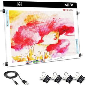 Mlife A2 LED Light Pad for Diamond Art Painting Light Board with 3 Brightness, Tracing Light Board with USB Cable & 4 Fasten Clips for Sketching, Animation, Drawing, Diamond Art Painting Supplies