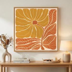 Framed Square Boho Abstract Floral Wall Art for Living room, Neutral Flower Watercolor Painting Print Canvas Artwork for Walls, Pastel Bohemian Botanical Wall Decor for Bedroom Home Office, 24x24 Inch