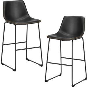 DUMOS 26 Inch Counter Height Bar Stools Set of 2, Modern Faux Leather High Barstools with Back and Metal Leg, Bar Chairs for Kitchen lsland, Elegant Black