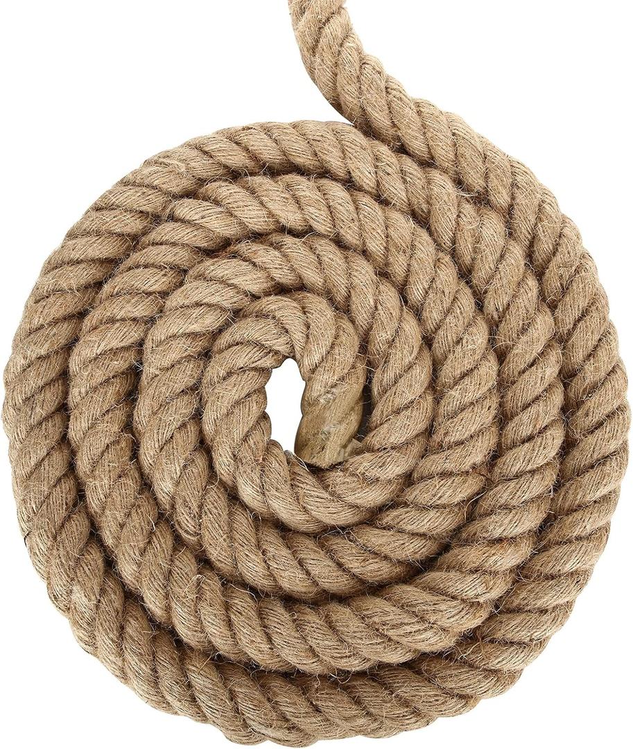 Manila Rope (1-1/2 Inch x 15 Feet), Natural Thick Hemp Rope, Twisted Strong Jute Rope, Twine Burlap Rope for Crafts, Nautical, Landscaping, Railings, Hanging Swing, Tug of War, Decorating