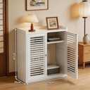 WiFi Router Storage Cabinet with Louvered Doors,Adjustable Shelves,Multi-Functional Hidden Storage Cabinet,for Living Room,Office,Small Households