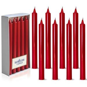 Horizon Candles - Pack of 10 Unscented Straight Candles, 9.84 Inches Tall, 10-Hour Burn Time, for Christmas, Father Day, Weddings, Romantic Dinners, and Parties, Metallic Red